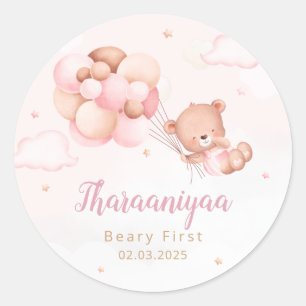 Cute Watercolor Boho Nalle Girl Baby Shower Runt Klistermärke