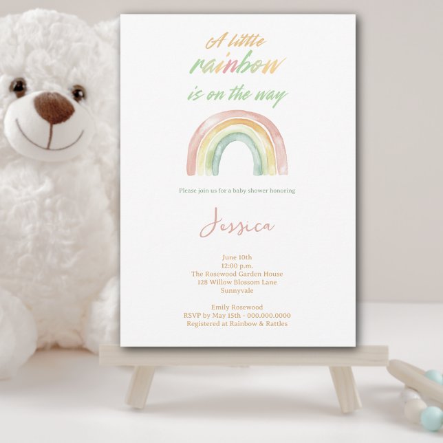 Cute Watercolor Boho Rainbow Baby Shower Inbjudningar (Baby Shower Invitation - For Boy or Girl, Cute Watercolor Rainbow perfect for new moms & moms to be)