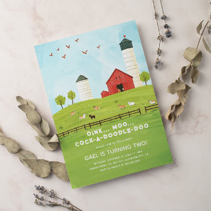 Cute Watercolor Boskap Barns födelsedag Inbjudningar