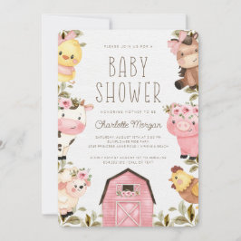 Cute Watercolor Boskap Barnyard Baby Shower Inbjudningar