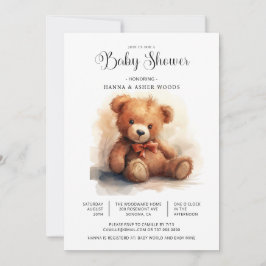 Cute Watercolor Bowtie Nalle Baby Shower Inbjudningar