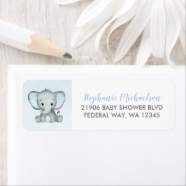 Cute Watercolor Boy Elephant Baby Shower  Returadress Etikett