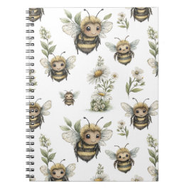 Cute Watercolor Bumblebee Design | Soft Pastel Bee Anteckningsbok