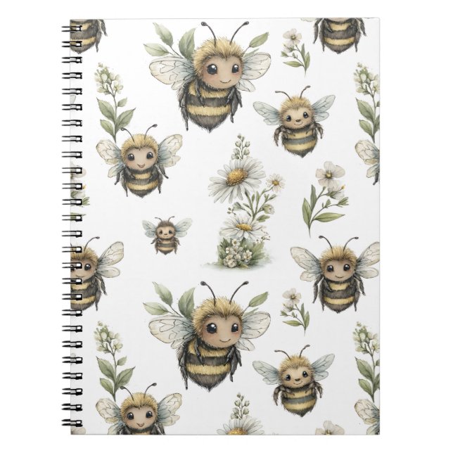 Cute Watercolor Bumblebee Design | Soft Pastel Bee Anteckningsbok (Framsidan)