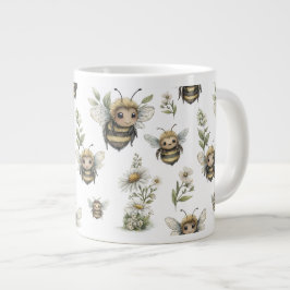 Cute Watercolor Bumblebee Design | Soft Pastel Bee Jumbo Mugg