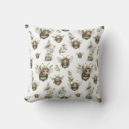 Cute Watercolor Bumblebee Design | Soft Pastel Bee Kudde