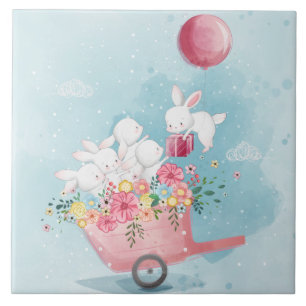 Cute Watercolor Bunnies Kakelplatta