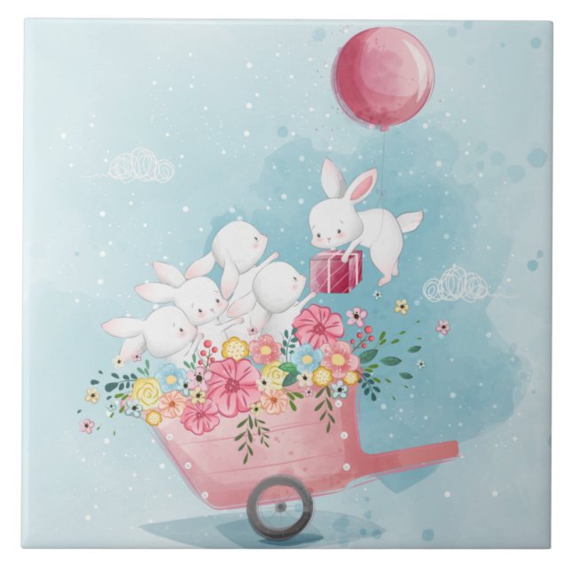 Cute Watercolor Bunnies Kakelplatta (Framsidan)