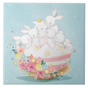 Cute Watercolor Bunnies Kakelplatta
