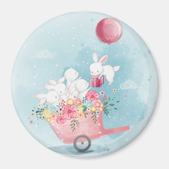Cute Watercolor Bunnies Magnet (Framsidan)