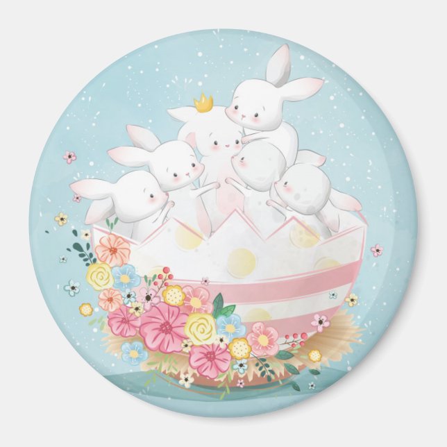 Cute Watercolor Bunnies Magnet (Framsidan)