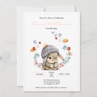 Cute Watercolor Bunny 1st Birthday Invitation Inbjudningar