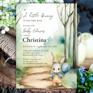 Cute Watercolor Bunny Baby Shower Boy Inbjudningar