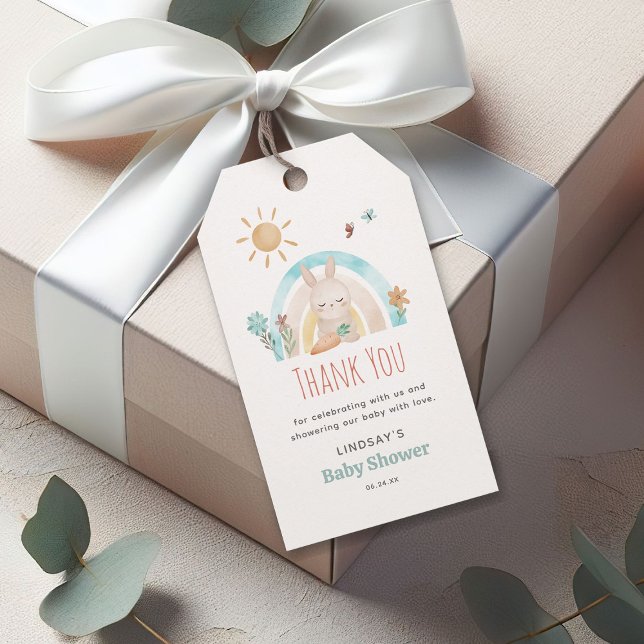 Cute Watercolor Bunny Baby Shower Tack Presentetikett (Skapare uppladdad)