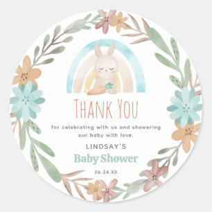 Cute Watercolor Bunny Baby Shower Tack Runt Klistermärke
