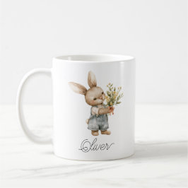 Cute Watercolor Bunny Boy Personlig Namn Kaffemugg