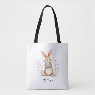 Cute Watercolor Bunny Easter Egg Hunt Tote Bag. Tygkasse