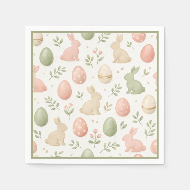Cute Watercolor Bunny Floral Easter Brunch Pappersservett (Framsidan)