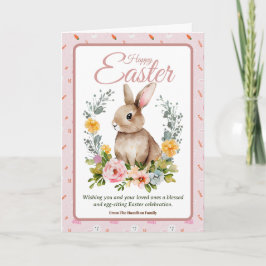 Cute Watercolor Bunny Floral Wreath Easter Helgkort