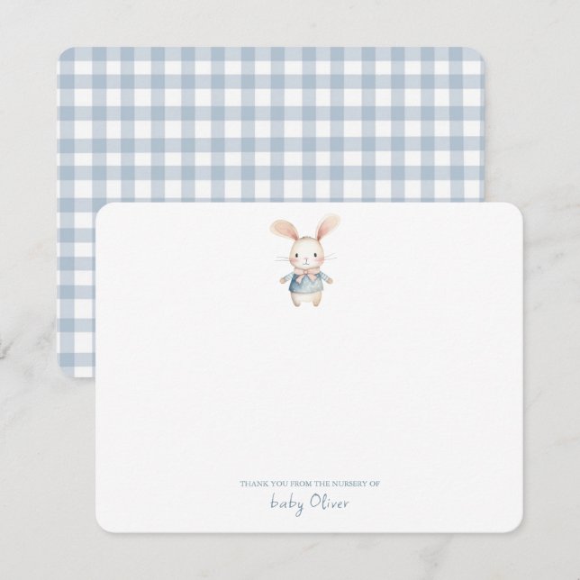 Cute Watercolor Bunny Gingham Flat Tack (Fram/baksida)