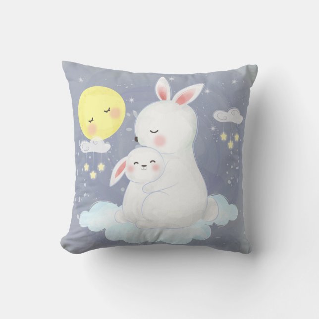 Cute Watercolor Bunny Kudde (Framsida)