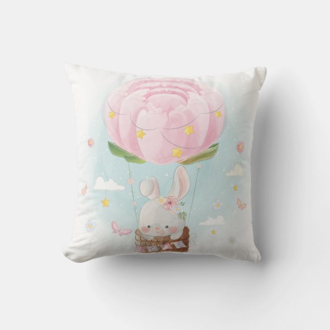 Cute Watercolor Bunny Kudde (Framsida)