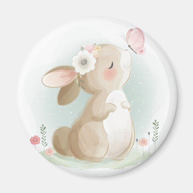 Cute Watercolor Bunny Magnet (Framsidan)