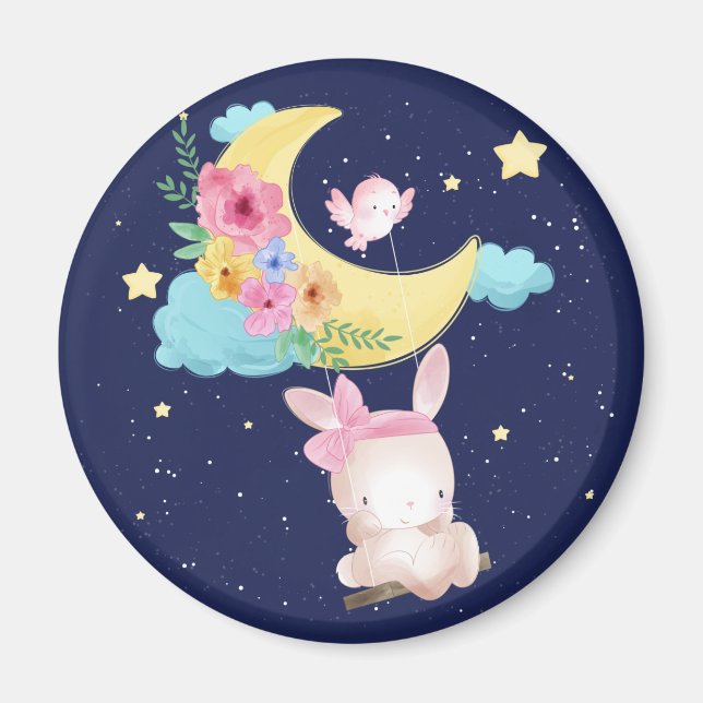 Cute Watercolor Bunny Magnet (Framsidan)