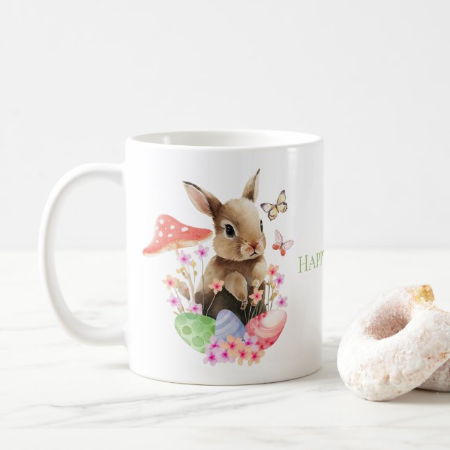 Cute Watercolor Bunny och Påskägg Coffee Mugg (Med munk)