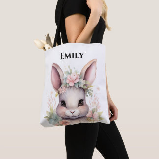 Cute Watercolor Bunny Påsk Namn Tote Bag Tygkasse