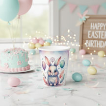 Cute Watercolor Bunny Rabbit Balloons Birthday 