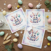 Cute Watercolor Bunny Rabbit Balloons Birthday 
