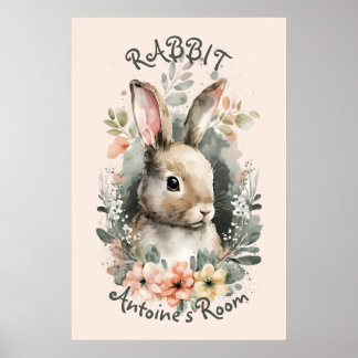Cute Watercolor Bunny Rabbit Nursery Poster