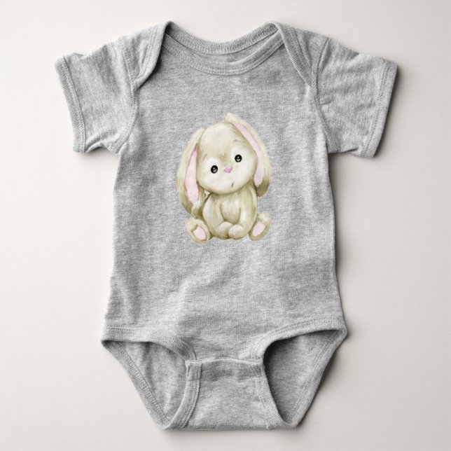Cute Watercolor Bunny Rabbit Pet Farm Animal T Shirt (Framsida)