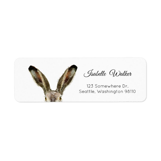 Cute Watercolor Bunny Rabbit Returadress Etikett (Framsidan)