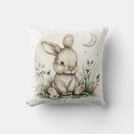 Cute Watercolor Bunny Rabbit with Moon and Stars Kudde
