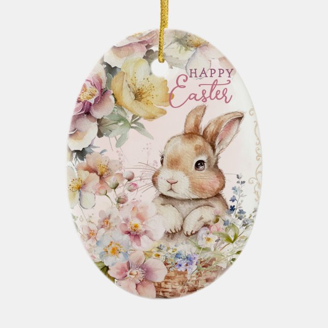 Cute Watercolor Bunny | VÅR BLOMMOR | Fotocenter Julgransprydnad Keramik (Framsidan)