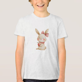 Cute Watercolor Bunny with Apple Illustration T Shirt