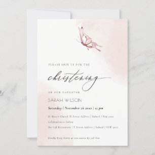 Cute Watercolor Butterfly Christening Inbjudan