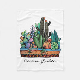 Cute Watercolor Cactus Garden in Pot Fleecefilt