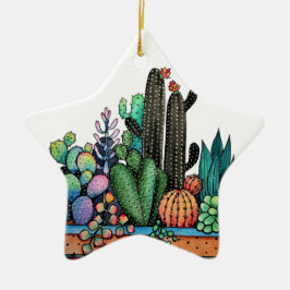 Cute Watercolor Cactus Garden in Pot Julgransprydnad Keramik