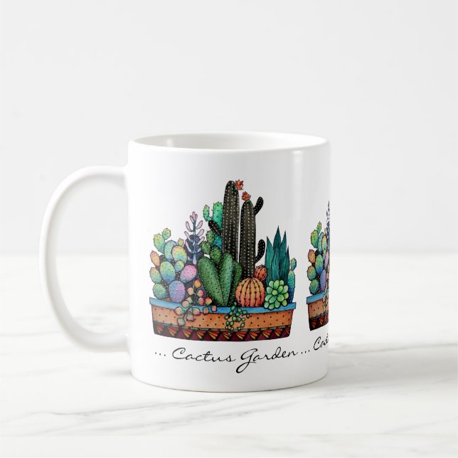 Cute Watercolor Cactus Garden in Pot Kaffemugg (Vänster)