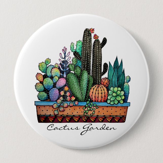 Cute Watercolor Cactus Garden in Pot Knapp (Framsida)