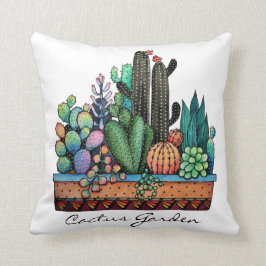 Cute Watercolor Cactus Garden in Pot Kudde