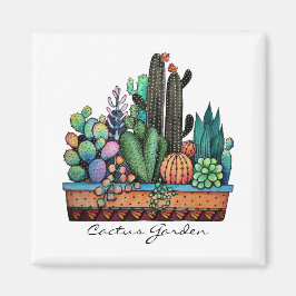 Cute Watercolor Cactus Garden in Pot Magnet
