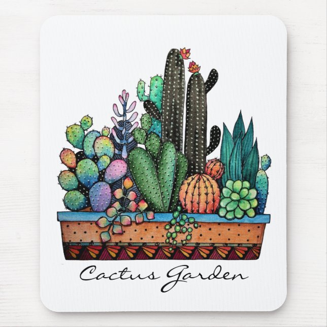 Cute Watercolor Cactus Garden in Pot Musmatta (Framsidan)