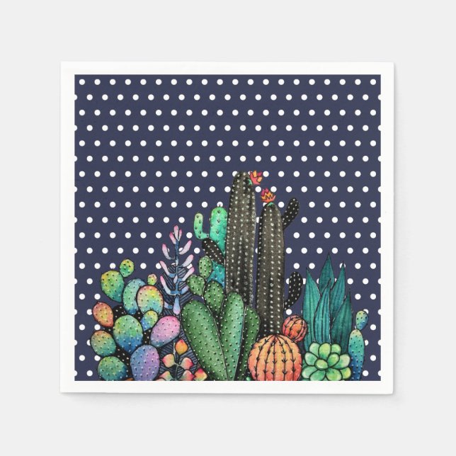 Cute Watercolor Cactus Garden in Pot Pappersservett (Framsidan)