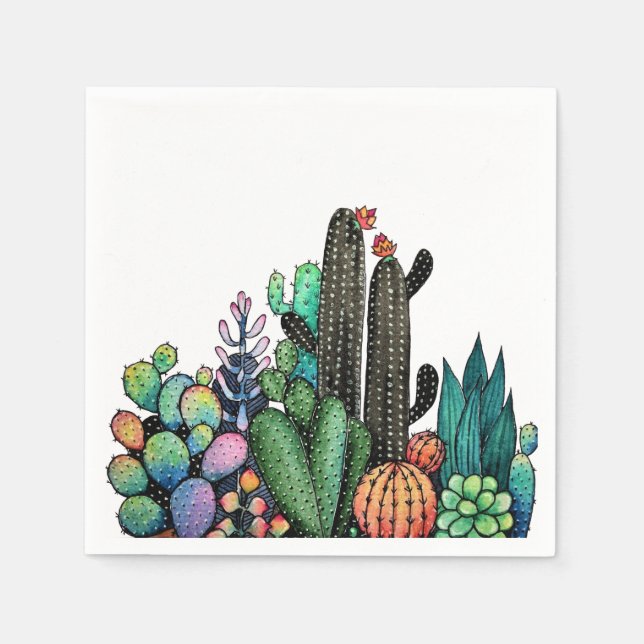 Cute Watercolor Cactus Garden in Pot Pappersservett (Framsidan)