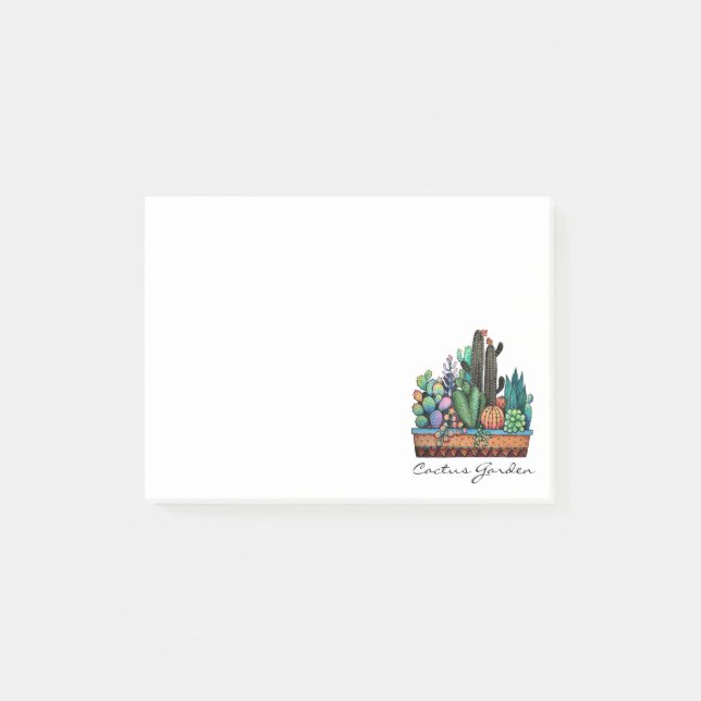 Cute Watercolor Cactus Garden in Pot Post-it Block (Framsida)