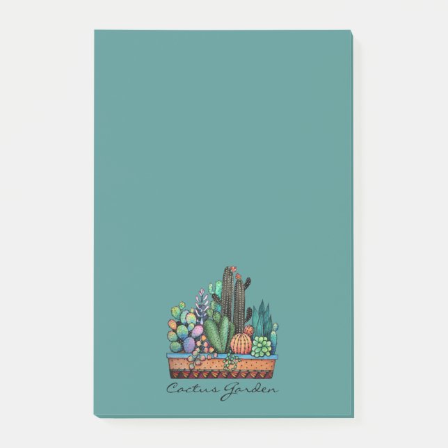Cute Watercolor Cactus Garden in Pot Post-it Block (Framsida)